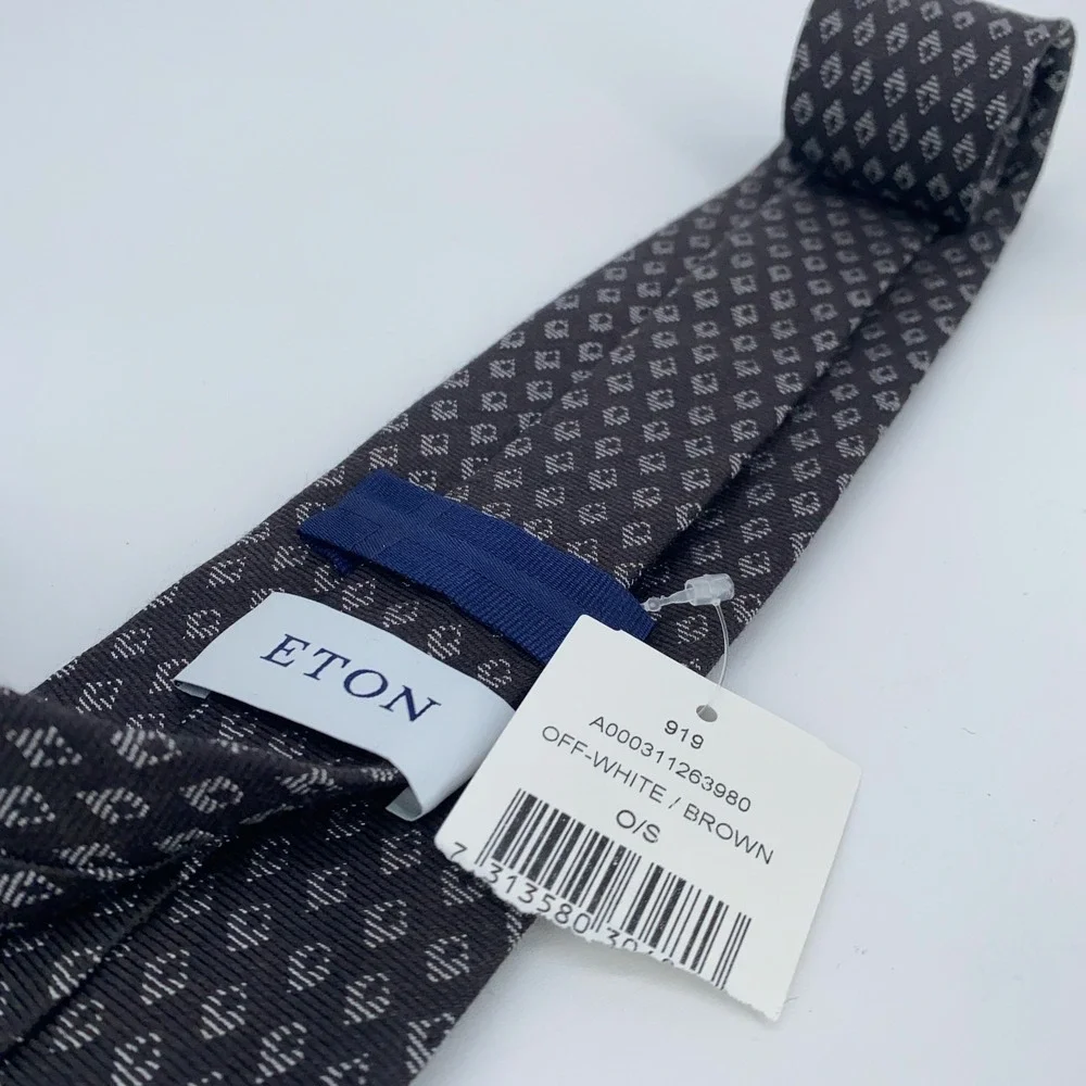 Eton Tie‎ Mens One Size Brown Patterned Silk Classic Luxury Necktie Italy Made